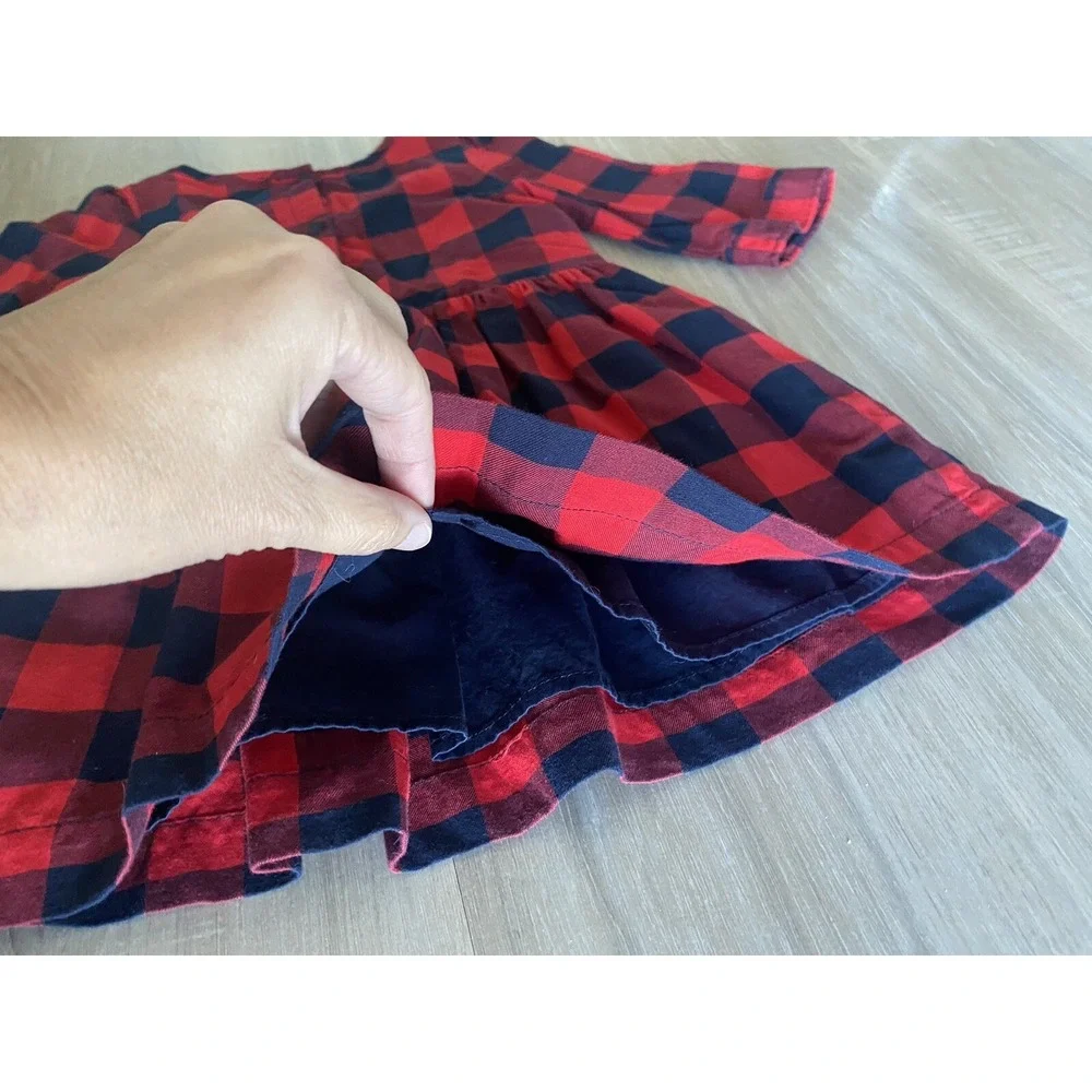 BABY GAP Girls Red & Black Buffalo Plaid Long Sleeve Christmas Dress. Toddler 2y